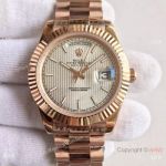 High Quality Copy Rolex Day-Date 41 MM Watch MingZhu Movement Rose Gold Silver Striped Dial